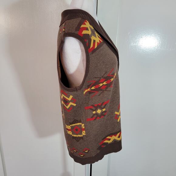 Breckenridge	Size	M Women's Southwestern Brown Sweater Button Vest - Picture 2 of 8